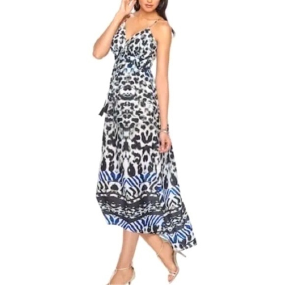 Boho Animal Print High Low Spaghetti Strap Maxi Dress Black Bl…